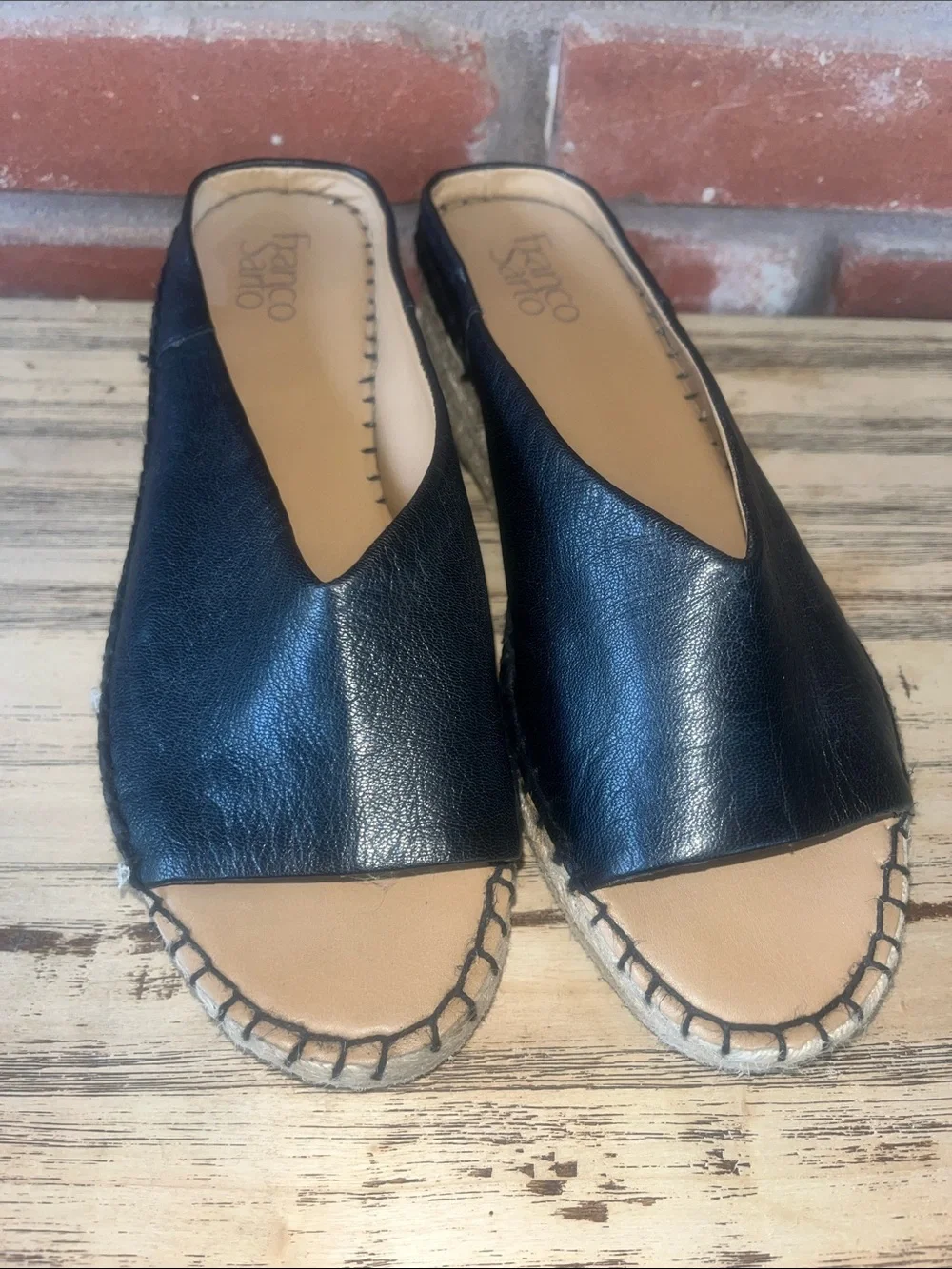 Franco Sarto L-Pine Black Leather Espadrille Platform Slide 9